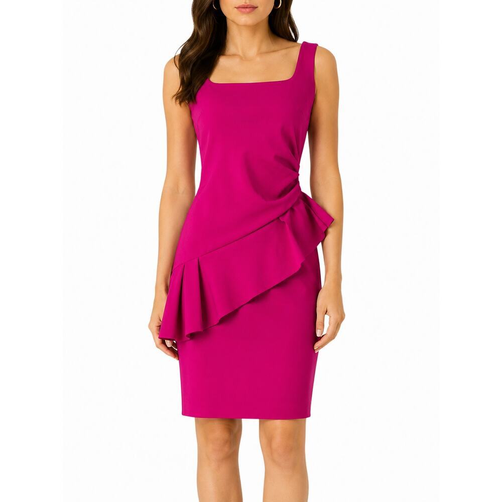 Chiara Boni Asymmetrical Ruffle Dress IT 42 Pink Sheath Cocktail Formal